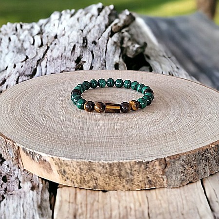 Bratara barbati Hajari din cristale de Malachit Natural si Ochi de Tigru [6]