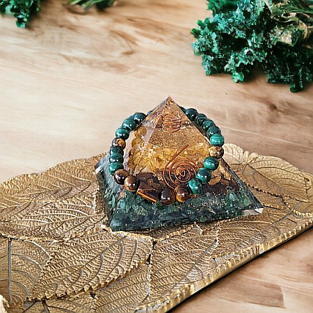 Bratara barbati Hajari din cristale de Malachit Natural si Ochi de Tigru [5]