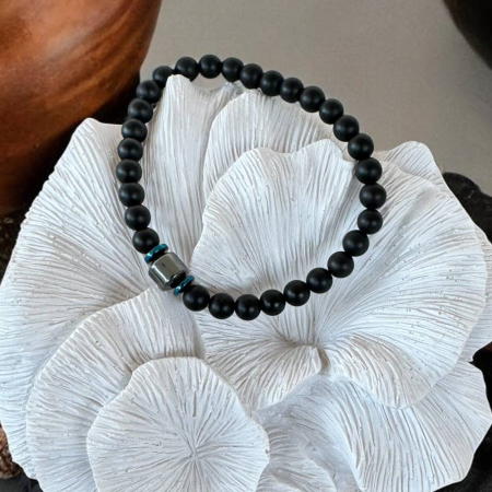 Bratara barbati handmade din pietre de onix mat si hematit, Gaston [6]