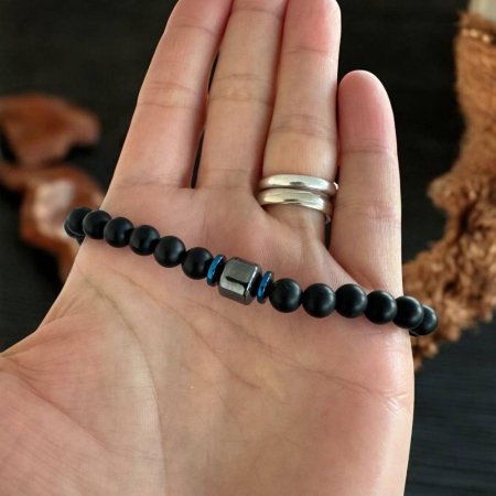 Bratara barbati handmade din pietre de onix mat si hematit, Gaston [3]