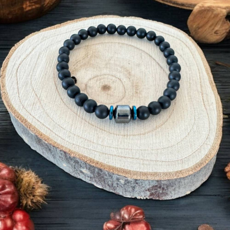 Bratara barbati handmade din pietre de onix mat si hematit, Gaston [1]