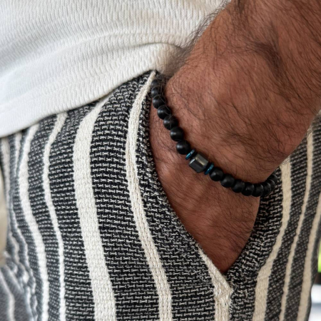 Bijuterii Hematit - Bratara barbati handmade din pietre de onix mat si hematit, Gaston
