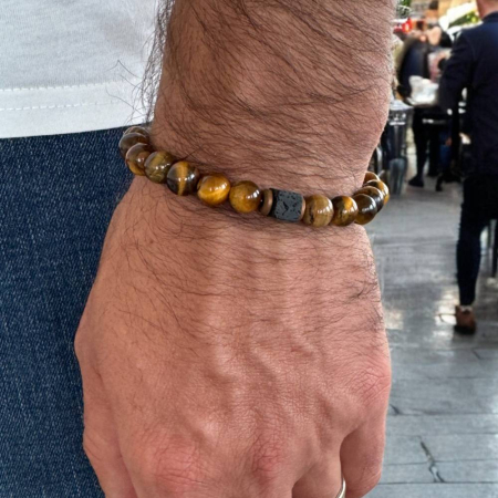 Bratara barbati handmade elastica Silas din Ochi de Tigru si Piatra de Lava [6]