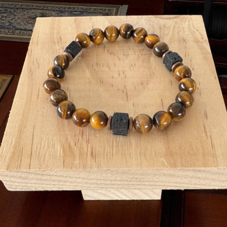 Bratara barbati handmade elastica Silas din Ochi de Tigru si Piatra de Lava [5]