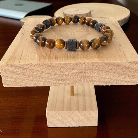 Bratara barbati handmade elastica Silas din Ochi de Tigru si Piatra de Lava [2]