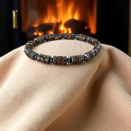 Bratara Barbati handmade Nadir din Ochi de Tigru si Hematit pe elastic [7]