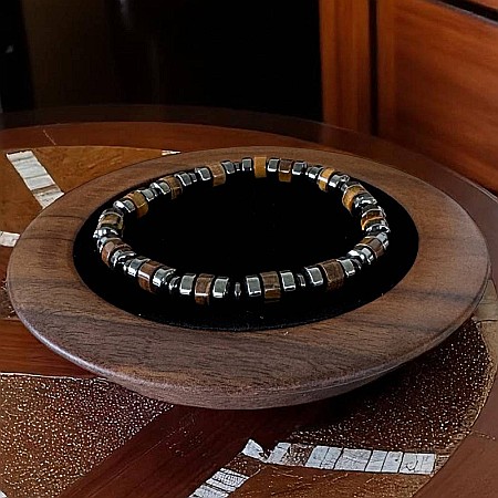 Cristale dupa culoare - Bratara Barbati handmade Nadir din Ochi de Tigru si Hematit pe elastic