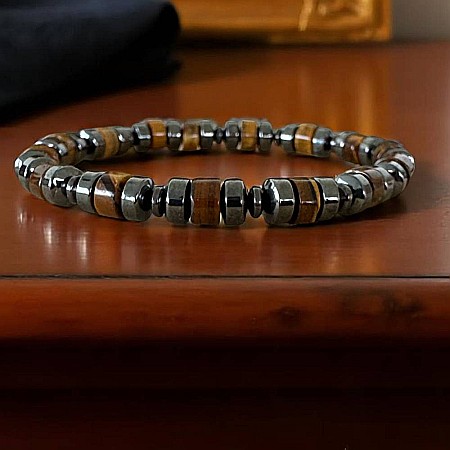 Bratara Barbati handmade Nadir din Ochi de Tigru si Hematit pe elastic [3]