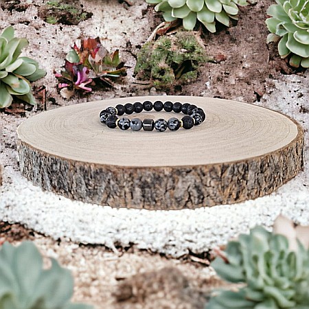 Bratara barbati Jay din Hematit, Snow Flake Obsidian si Piatra de Lava, margele de 8mm [6]