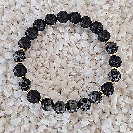 Bratara barbati Jay din Hematit, Snow Flake Obsidian si Piatra de Lava, margele de 8mm [4]