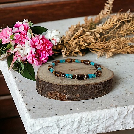 Bratara barbati Kaanan din cristale de Ochi de Tigru si Sediment Marin de Jasp Turcoaz [5]