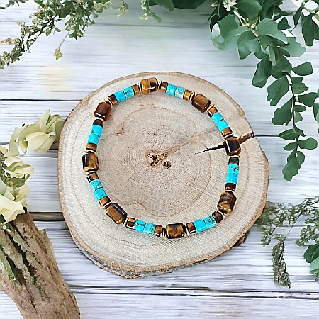 Bratara barbati Kaanan din cristale de Ochi de Tigru si Sediment Marin de Jasp Turcoaz [4]