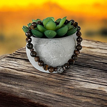 Bratara barbati Karan din Ochi de Tigru si Bronzit cu charm din Inox [3]