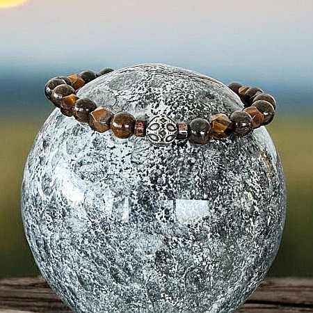 Bratara barbati Karan din Ochi de Tigru si Bronzit cu charm din Inox [6]