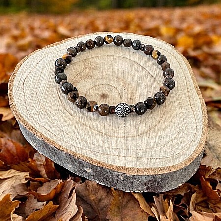 Bratara barbati Karan din Ochi de Tigru si Bronzit cu charm din Inox [5]