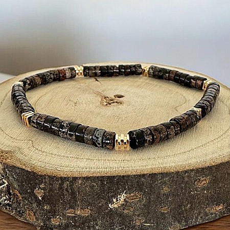 Bratara Barbati Kunal din Sediment Marin de Jasp negru cu accesorii din Cupru aurit [1]