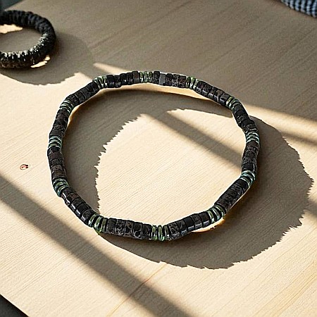 Bratara barbati Lysander cu rondele de sediment marin si hematit, pe elastic [2]