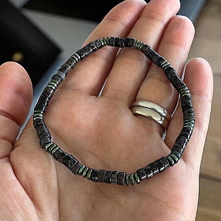 Bratara barbati Lysander cu rondele de sediment marin si hematit, pe elastic [1]