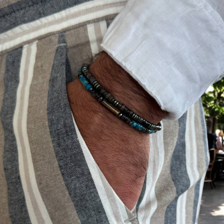 Bratara barbati Lysander cu rondele de sediment marin si hematit, pe elastic [4]