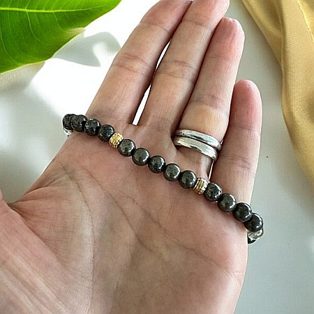 Bratara barbati Mandi din cristale de Pirita si Citrin cu accesorii din inox aurit [1]