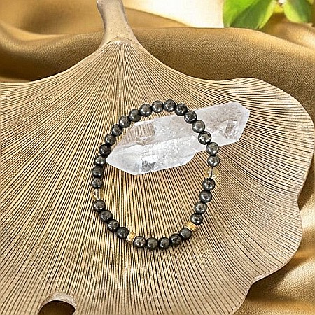 Bratara barbati Mandi din cristale de Pirita si Citrin cu accesorii din inox aurit [5]