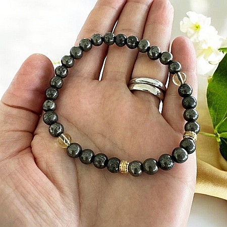 Bratara barbati Mandi din cristale de Pirita si Citrin cu accesorii din inox aurit [3]