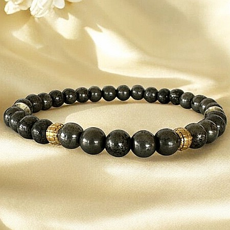 Bratari elastice barbati - Bratara barbati Mandi din cristale de Pirita si Citrin cu accesorii din inox aurit