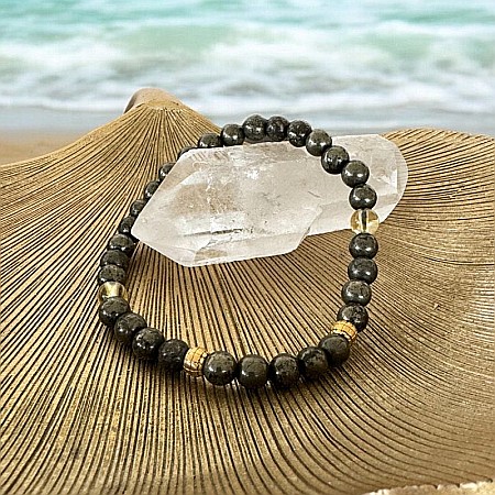 Bratara barbati Mandi din cristale de Pirita si Citrin cu accesorii din inox aurit [4]