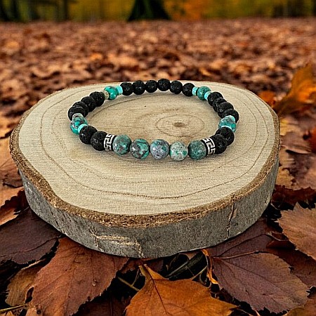 Bijuterii Turcoaz - Bratara barbati Nair din piatra de lava si turcoaz American cu accesorii din inox
