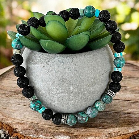 Bratara barbati Nair din piatra de lava si turcoaz American cu accesorii din inox [3]