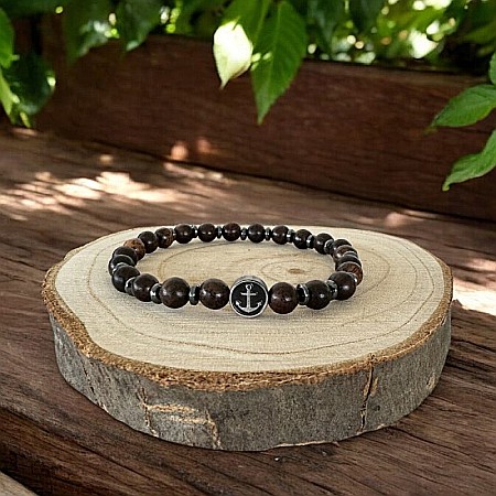 Bratara barbati Neel din Lemn de Santal cu Hematit si charm din inox [5]