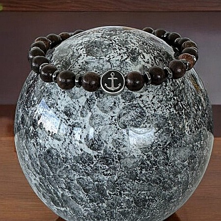 Bratara barbati Neel din Lemn de Santal cu Hematit si charm din inox [3]