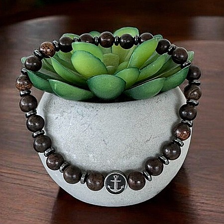 Bratara barbati Neel din Lemn de Santal cu Hematit si charm din inox [4]