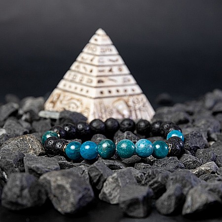 Bijuterii Lava - Bratara barbati Nimit din pietre de lava si Apatit Albastru, sfere de 8mm