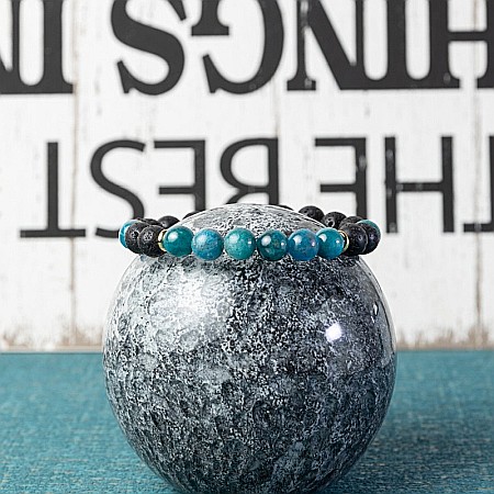 Bratara barbati Nimit din pietre de lava si Apatit Albastru, sfere de 8mm [1]
