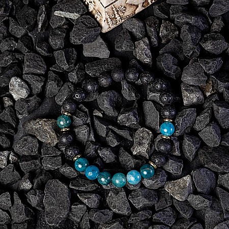 Bratara barbati Nimit din pietre de lava si Apatit Albastru, sfere de 8mm [3]