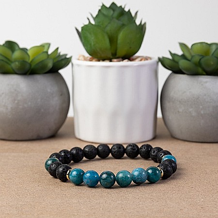 Bratara barbati Nimit din pietre de lava si Apatit Albastru, sfere de 8mm [2]