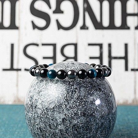 Bratara barbati Ohas din cristale de Ochi de Tigru Royal Blue, Hematit si Obsidian, sfere de 8mm [1]