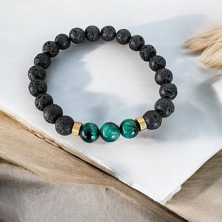 Bratara Barbati Osip din Ochi de Tigru albastru si pietre de Lava cu accesorii din inox aurii [1]