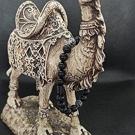 Bratara barbati pietre naturale de Turmalina si Snow Flake Obsidian, Adal, margele de 8mm [3]