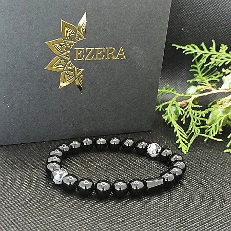 Bratara barbati pietre naturale de Turmalina si Snow Flake Obsidian, Adal, margele de 8mm [2]