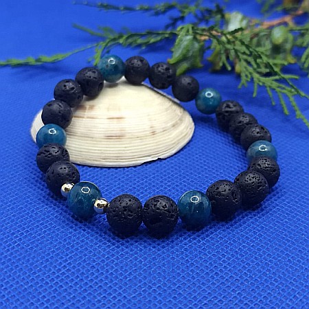 Bratara barbati pietre naturale Edan, cu cristale de Apatit si piatra de Lava, margele de 8mm [3]