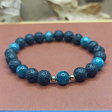 Bratara barbati pietre naturale Edan, cu cristale de Apatit si piatra de Lava, margele de 8mm [1]