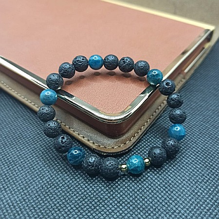 Bratara barbati pietre naturale Edan, cu cristale de Apatit si piatra de Lava, margele de 8mm [4]