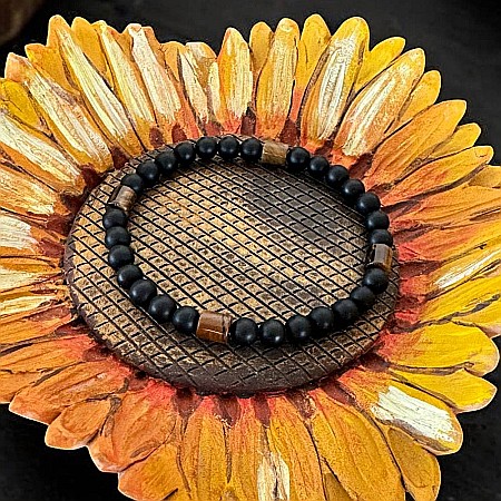 Bijuterii Ochi Tigru - Bratara barbati realizata manual din Onix Negru mat si Ochi de Tigru, Nandor