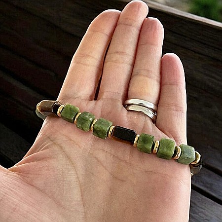 Bratara barbati reglabila Andy din Cristale de Jad Verde si Ochi de tigru [3]