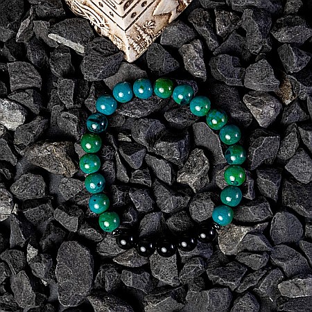 Bratara barbati Samar din pietre semipretioase Pheonix Stone si Obsidian, sfere de 8mm [4]