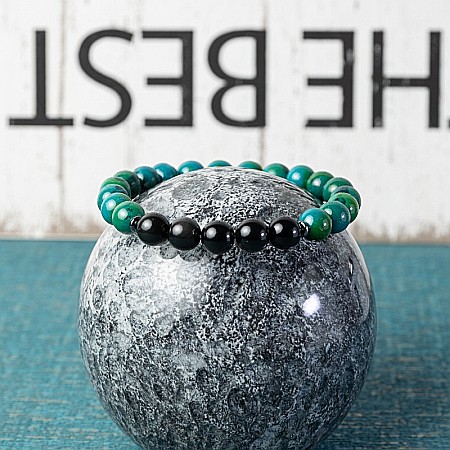 Bratara barbati Samar din pietre semipretioase Pheonix Stone si Obsidian, sfere de 8mm [3]