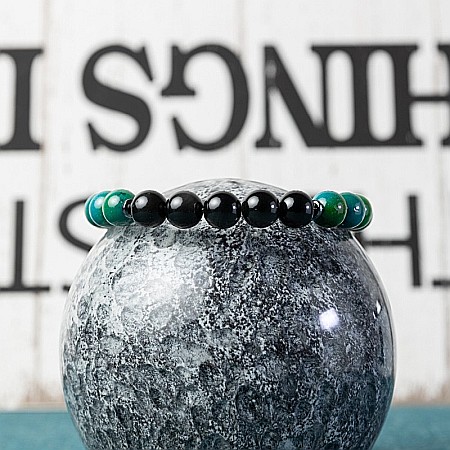 Bratara barbati Samar din pietre semipretioase Pheonix Stone si Obsidian, sfere de 8mm [2]