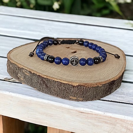 Bratara barbati snur Ambar din pietre de Lapis lazuli si accesorii din inox